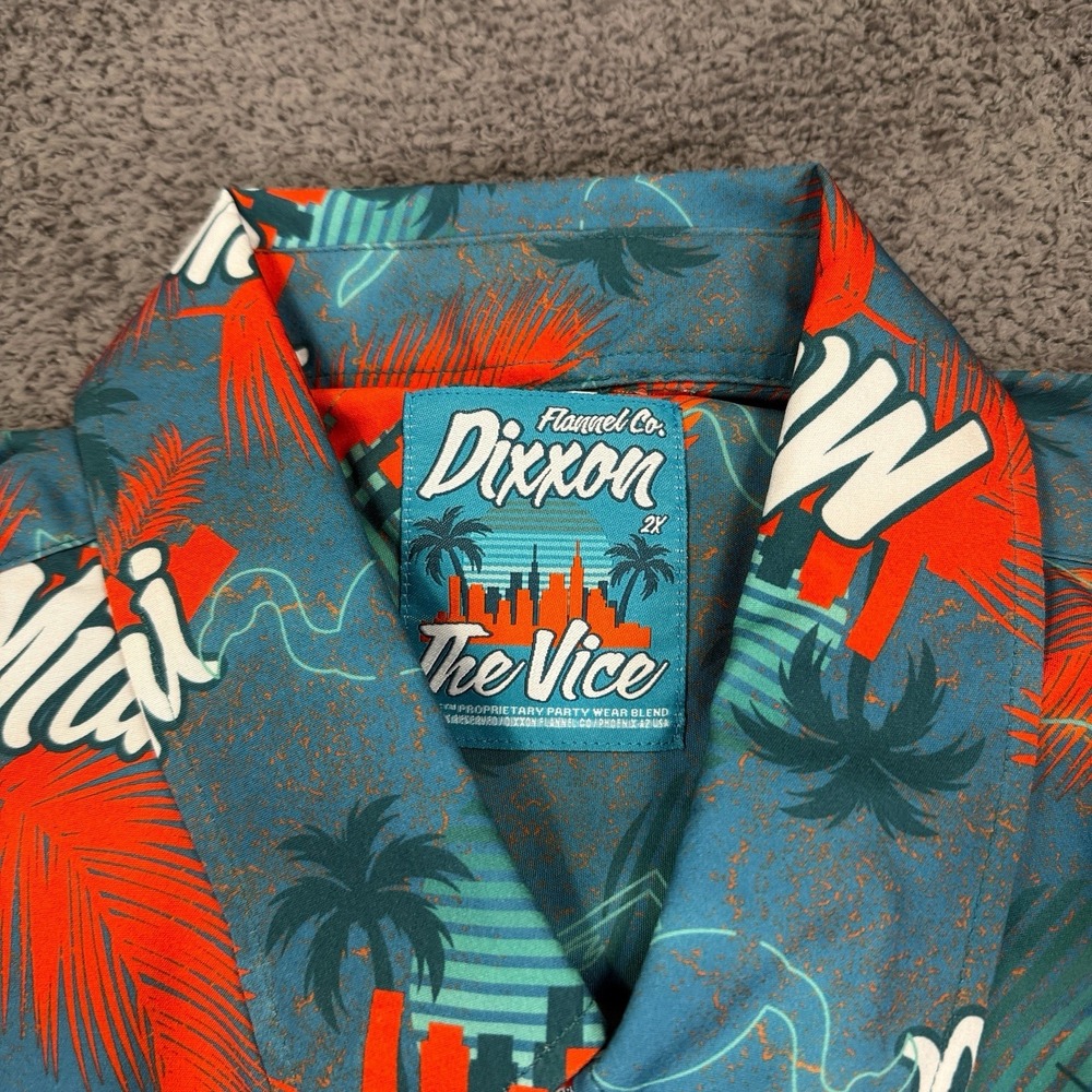 Dixxon Flannel Co The Vice Shirt Men 2X Blue Miami Hawaiian Camp Palm Tree Party - Picture 3 of 10